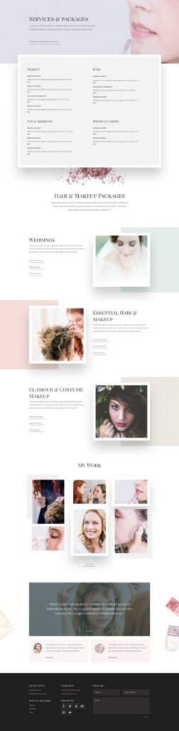 Example de page services pour un site web d'une artiste make-up
