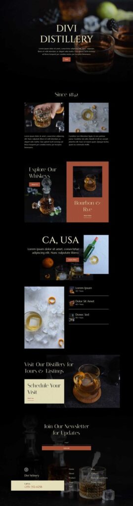 Exemple de page d'accueil pour le site web d'un vendeur de whiskey